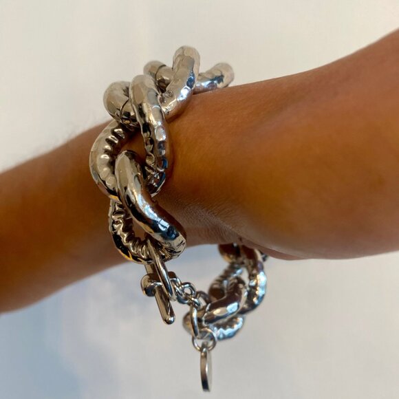 Chunky Silver Metallic Chain Bracelet, 1AR or Unoaerre (Italian Brand), Vintage - Picture 5 of 5